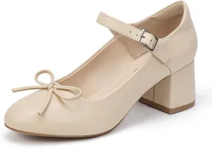 Mofri ShowHow Women's Mary Jane Shoes Women's Chunky Low Block Heels Mary Jane Round Closed Toe Pumps Wedding Office Dancing Dress Shoes