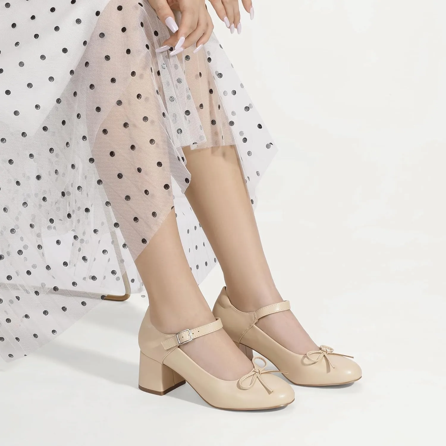 Mofri ShowHow Women's Mary Jane Shoes Women's Chunky Low Block Heels Mary Jane Round Closed Toe Pumps Wedding Office Dancing Dress Shoes