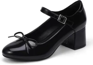 Mofri ShowHow Women's Mary Jane Shoes Women's Chunky Low Block Heels Mary Jane Round Closed Toe Pumps Wedding Office Dancing Dress Shoes