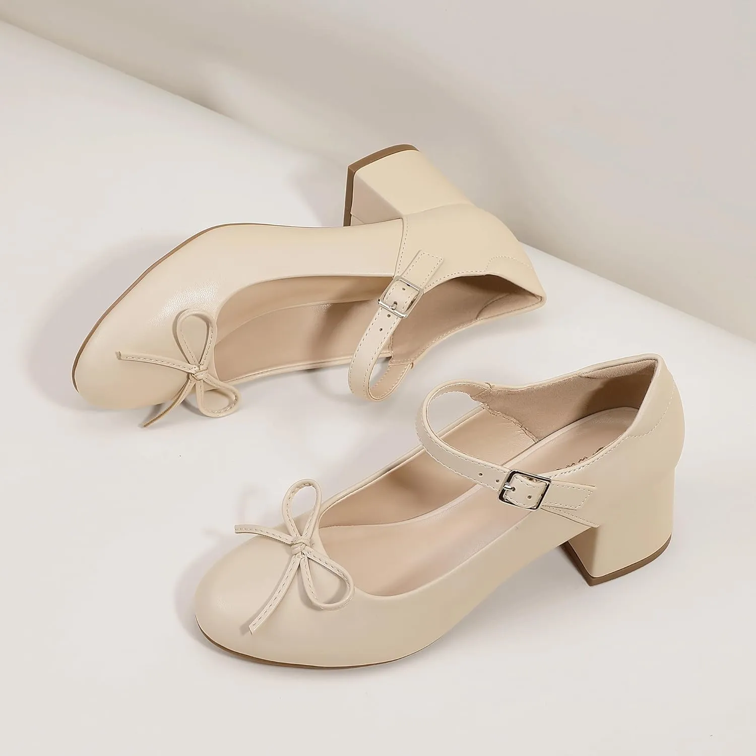 Mofri ShowHow Women's Mary Jane Shoes Women's Chunky Low Block Heels Mary Jane Round Closed Toe Pumps Wedding Office Dancing Dress Shoes
