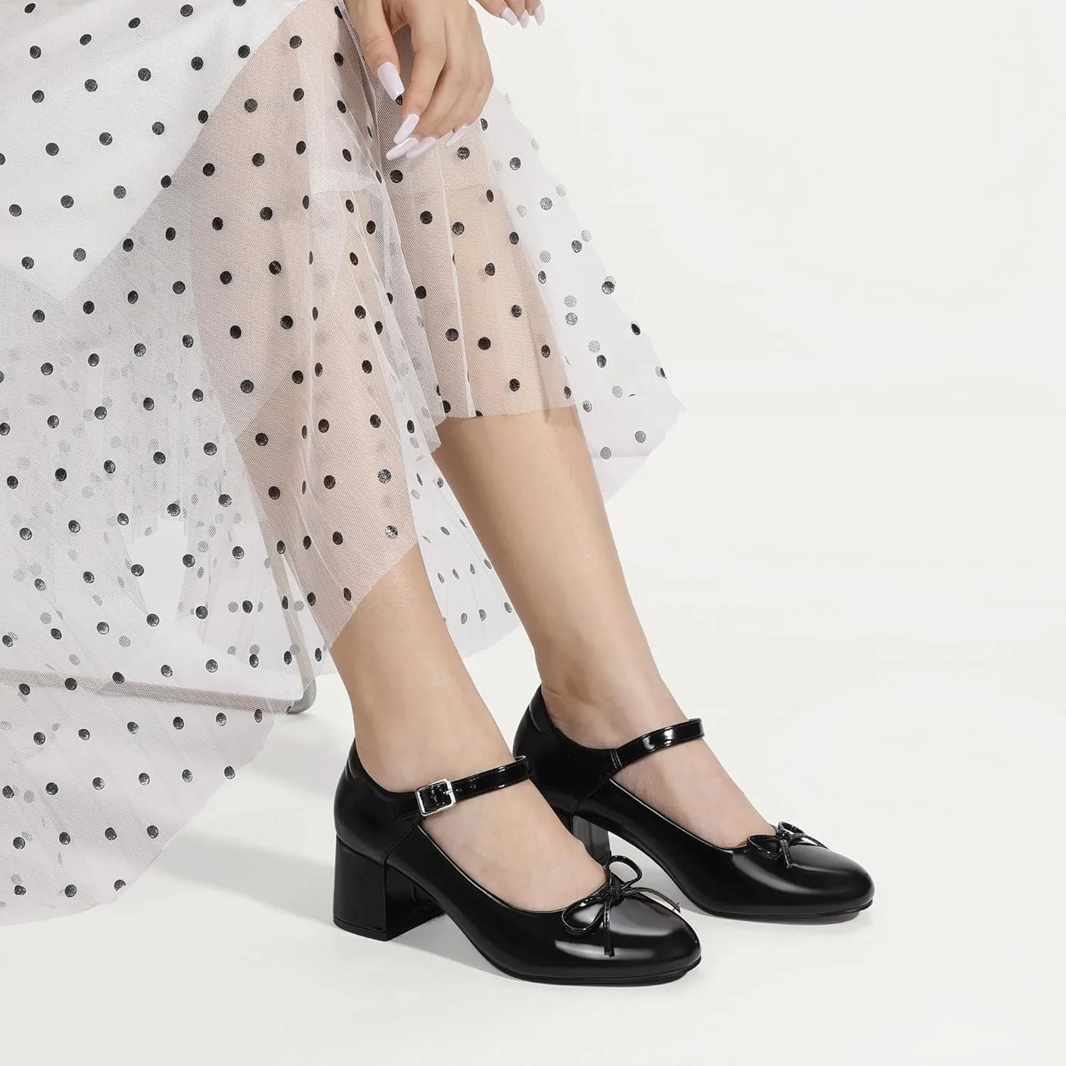 Mofri ShowHow Women's Mary Jane Shoes Women's Chunky Low Block Heels Mary Jane Round Closed Toe Pumps Wedding Office Dancing Dress Shoes