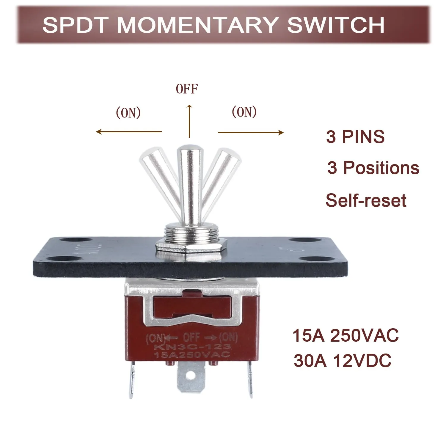 Momentary Toggle Switch (On) Off (On) SPDT 3Pin 3 Positions Waterproof Marine Toggle Switch 12V DC 125V 30A with Up Down Mounting Plate, Boot Cover,pre-Wired Cables for Automotive Boat Car Truck