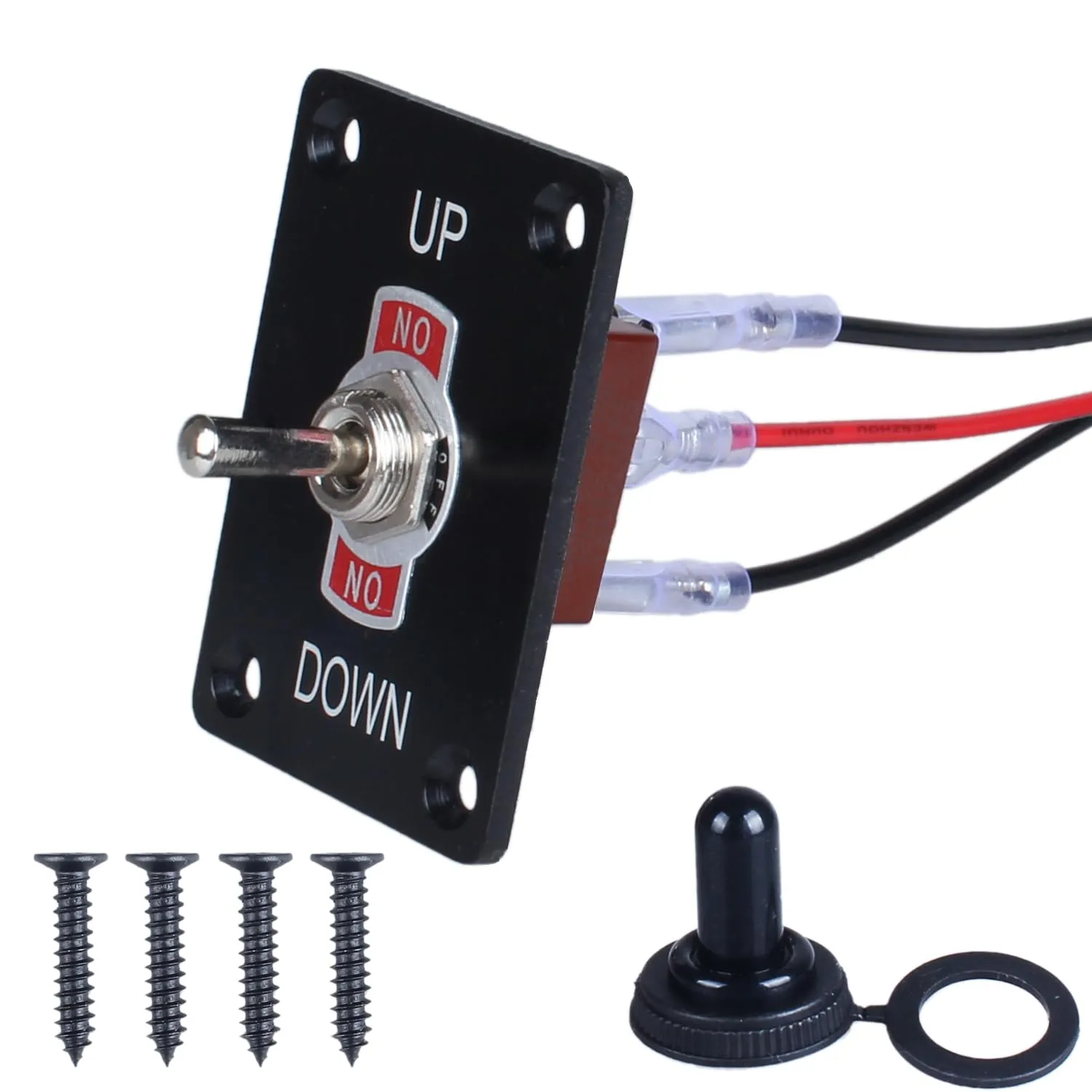 Momentary Toggle Switch (On) Off (On) SPDT 3Pin 3 Positions Waterproof Marine Toggle Switch 12V DC 125V 30A with Up Down Mounting Plate, Boot Cover,pre-Wired Cables for Automotive Boat Car Truck