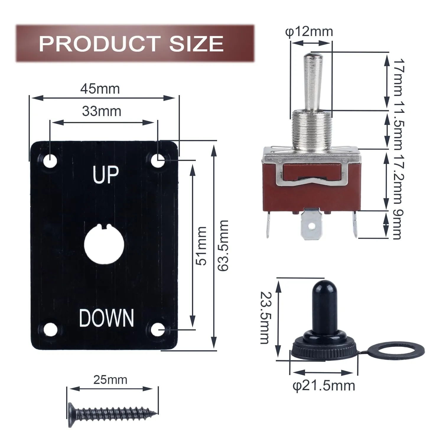 Momentary Toggle Switch (On) Off (On) SPDT 3Pin 3 Positions Waterproof Marine Toggle Switch 12V DC 125V 30A with Up Down Mounting Plate, Boot Cover,pre-Wired Cables for Automotive Boat Car Truck
