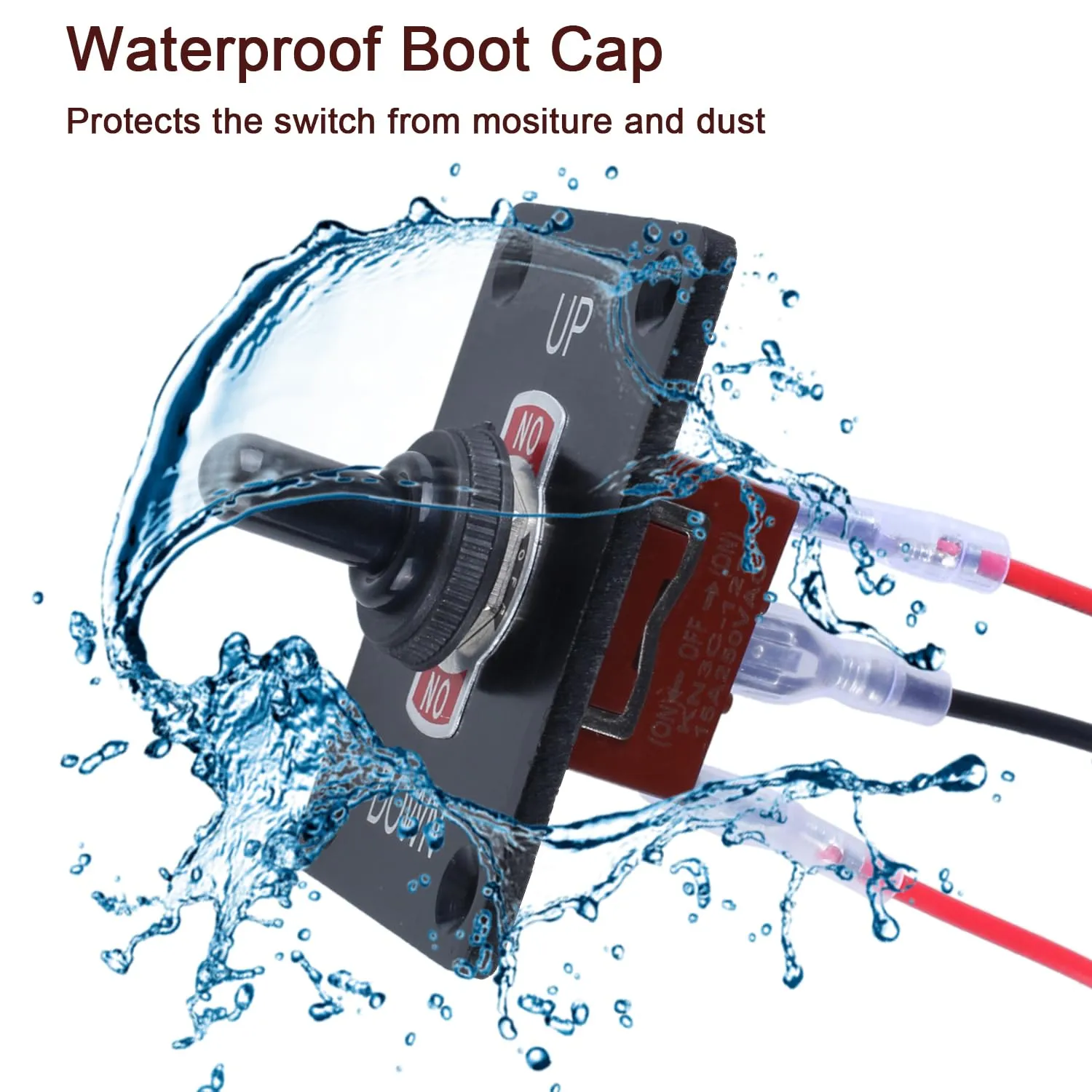 Momentary Toggle Switch (On) Off (On) SPDT 3Pin 3 Positions Waterproof Marine Toggle Switch 12V DC 125V 30A with Up Down Mounting Plate, Boot Cover,pre-Wired Cables for Automotive Boat Car Truck