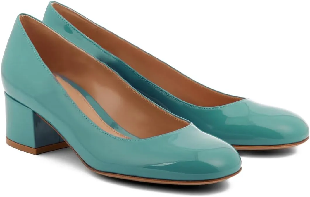 MOOMMO Women's Classic Chunky Block Heel Suede Pumps Round Closed Toe Slip On 2" Low Thick Heels Dress Shoes Matte Patent Leather Spring Fashion Office Work Pump Basic Shoe Elegant Wedding 4-11 M US
