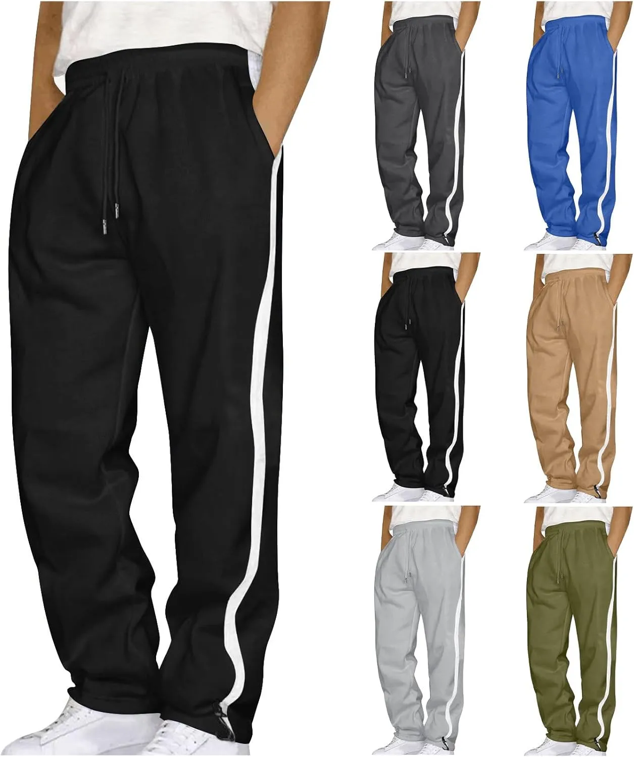Muscularfit Mens Casual Pants Stretch Waist Big and Tall Athletic Sweatpants with Pockets Lightweight Solid Lounge Fall Pants