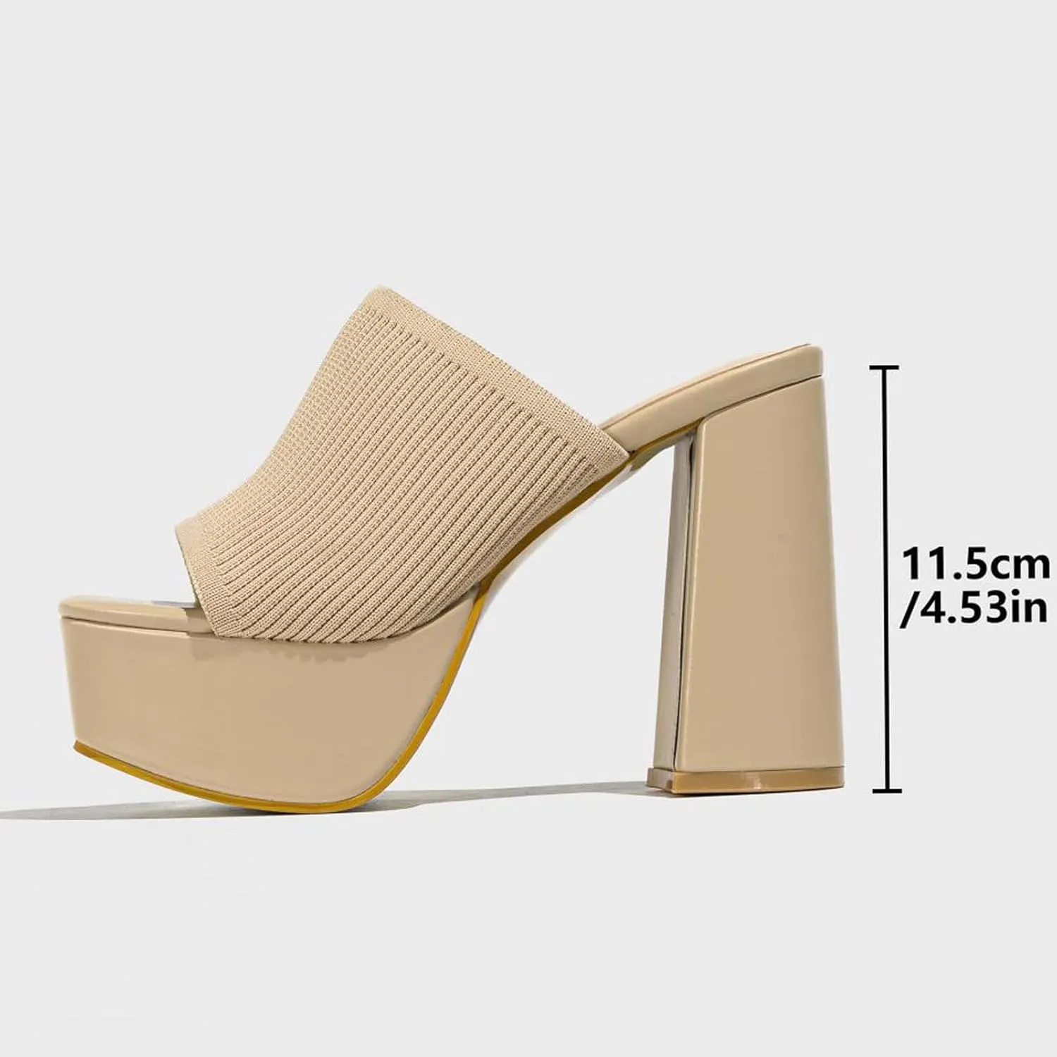 NELSBREXWomen'S Knitted Peep Toe Platform Chunky High Heel Slide Sandals Slip-On Square Open Toe Non-Slip Block High Heeled Backless Sexy Party Dress Mules Slippers for Club Events Prom