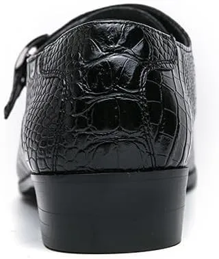New Dress Shoes for Men Slip On Pointed Burnished Toe Faux Leather Crocodile Print Monk Strap Low Top Rubber Sole Block Heel Working