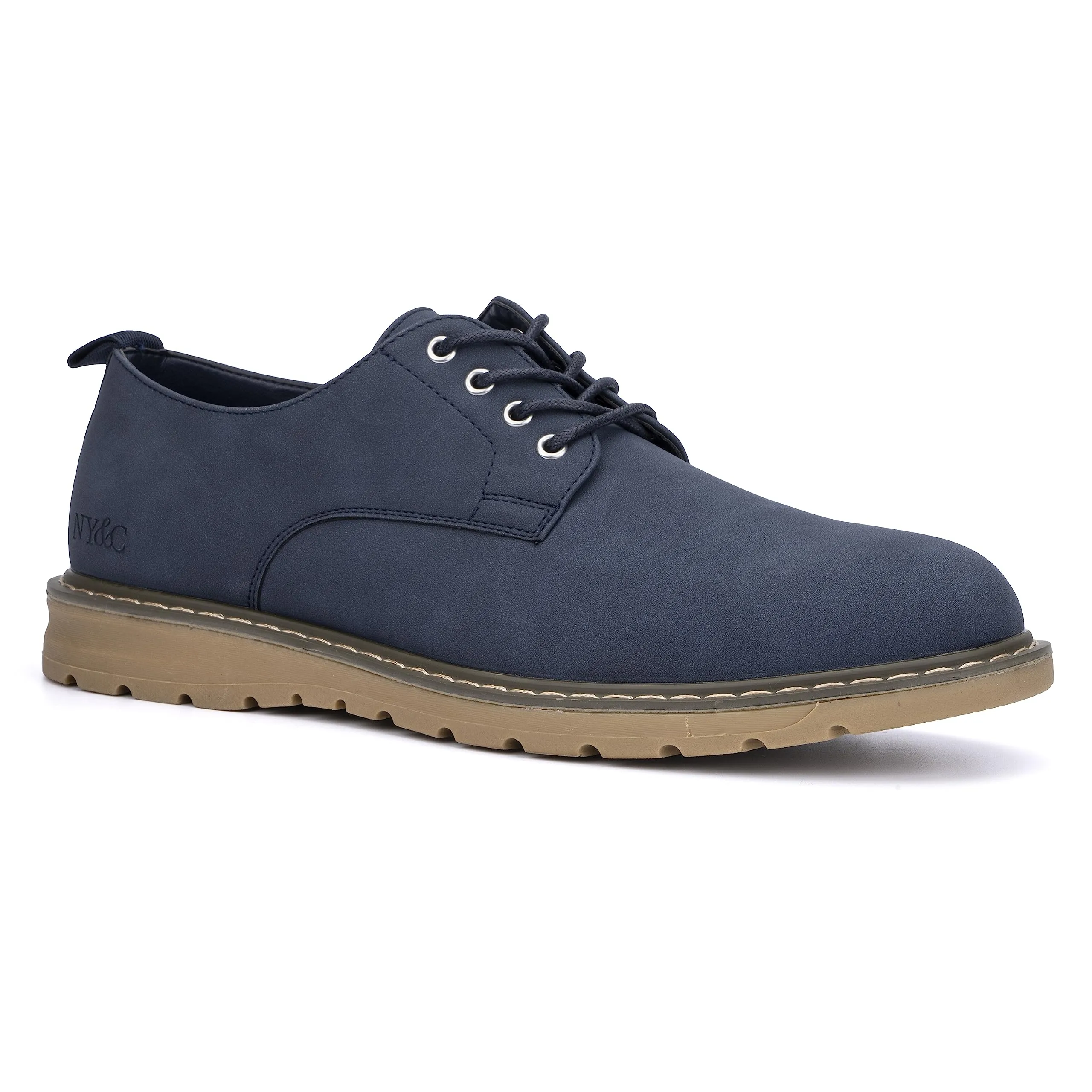 New York & Company Mens Dorian Oxford, Round Toe Dress Shoe, Navy, Rubber Outsole; Size 10.5