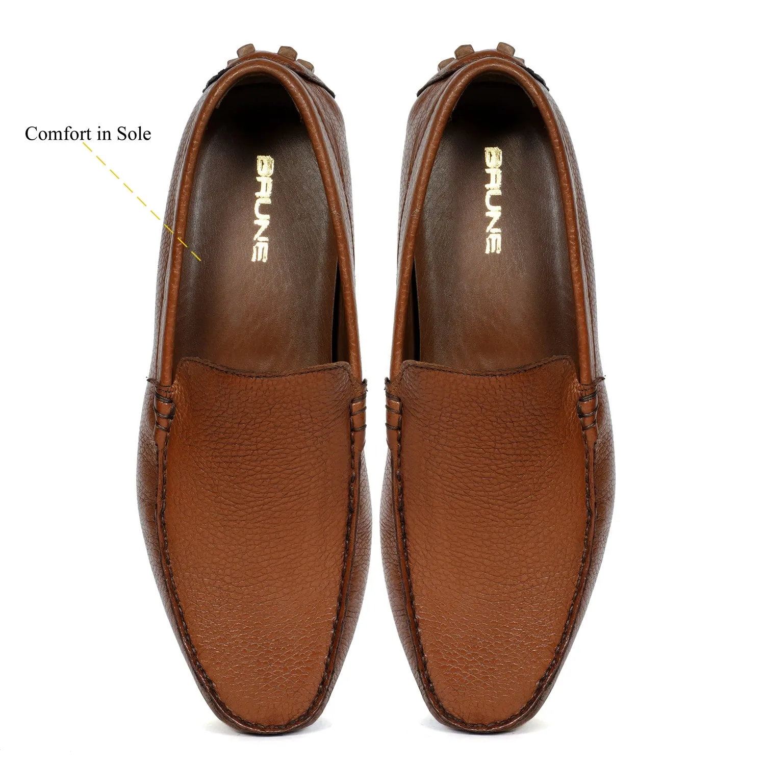 Nubs Driver Sole Loafers in Tan Textured Leather