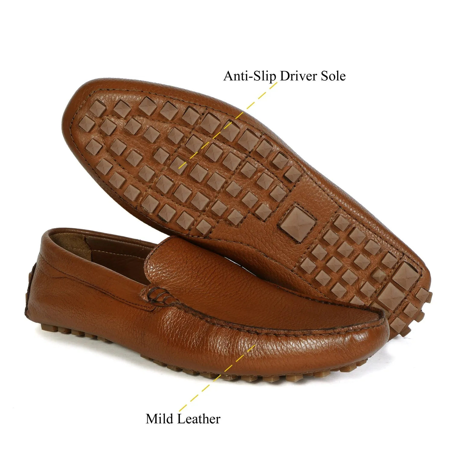 Nubs Driver Sole Loafers in Tan Textured Leather