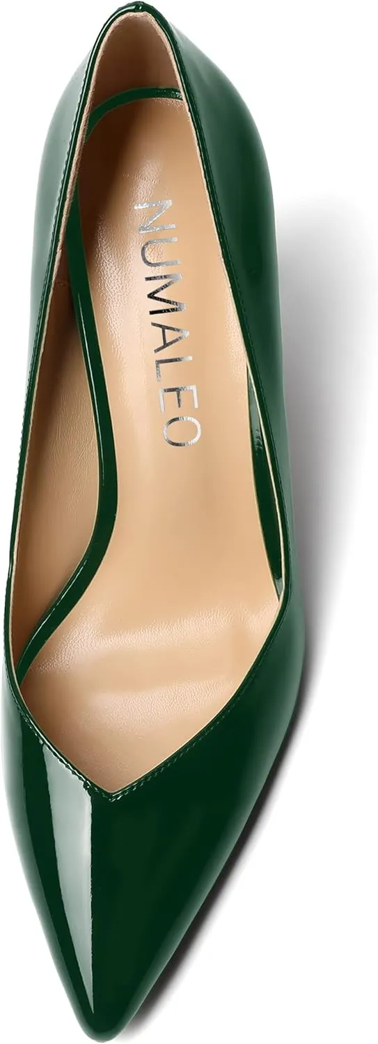 NUMALEO Womens Slip On Dress Solid Pointed Toe Dating Patent Spool High Heel Pumps Shoes 3.3 Inch