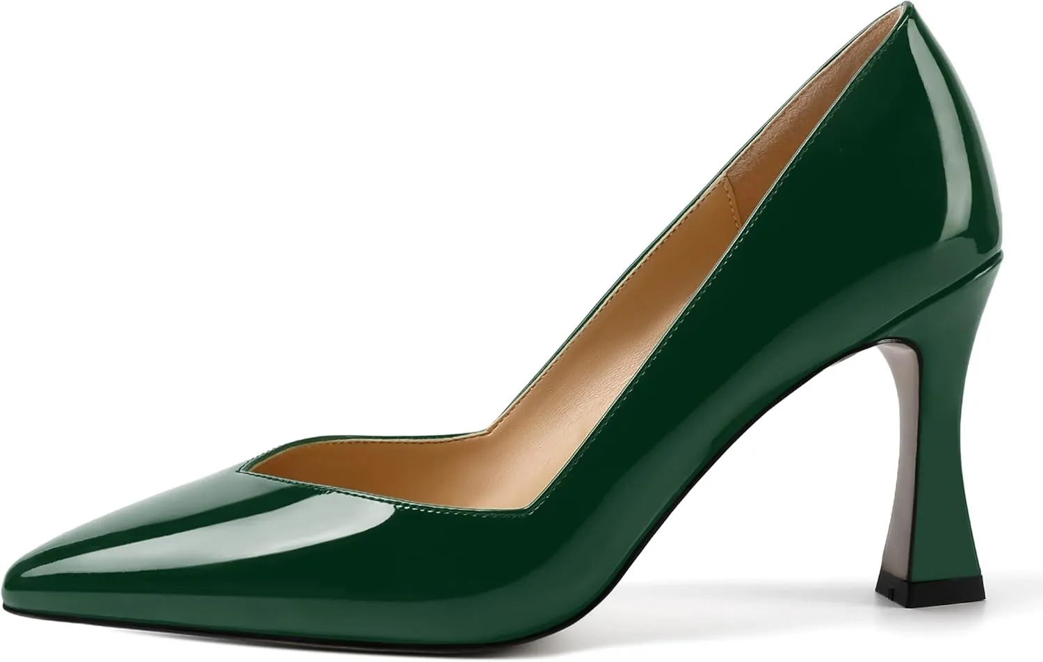 NUMALEO Womens Slip On Dress Solid Pointed Toe Dating Patent Spool High Heel Pumps Shoes 3.3 Inch