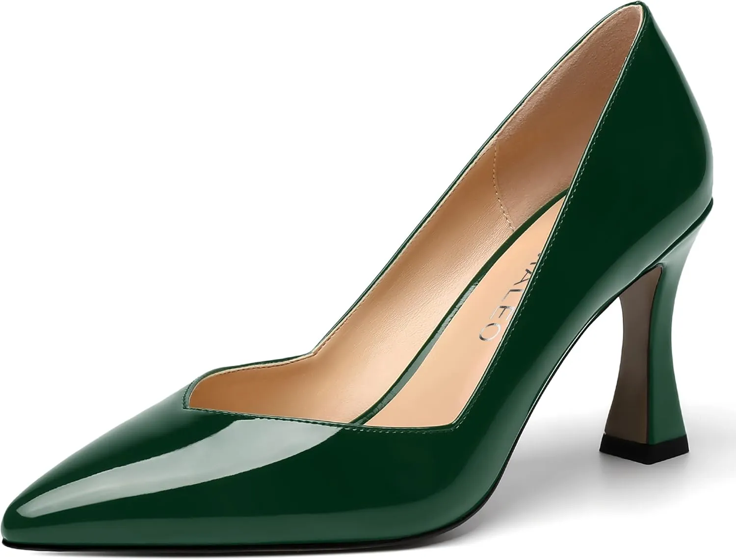 NUMALEO Womens Slip On Dress Solid Pointed Toe Dating Patent Spool High Heel Pumps Shoes 3.3 Inch