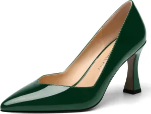 NUMALEO Womens Slip On Dress Solid Pointed Toe Dating Patent Spool High Heel Pumps Shoes 3.3 Inch