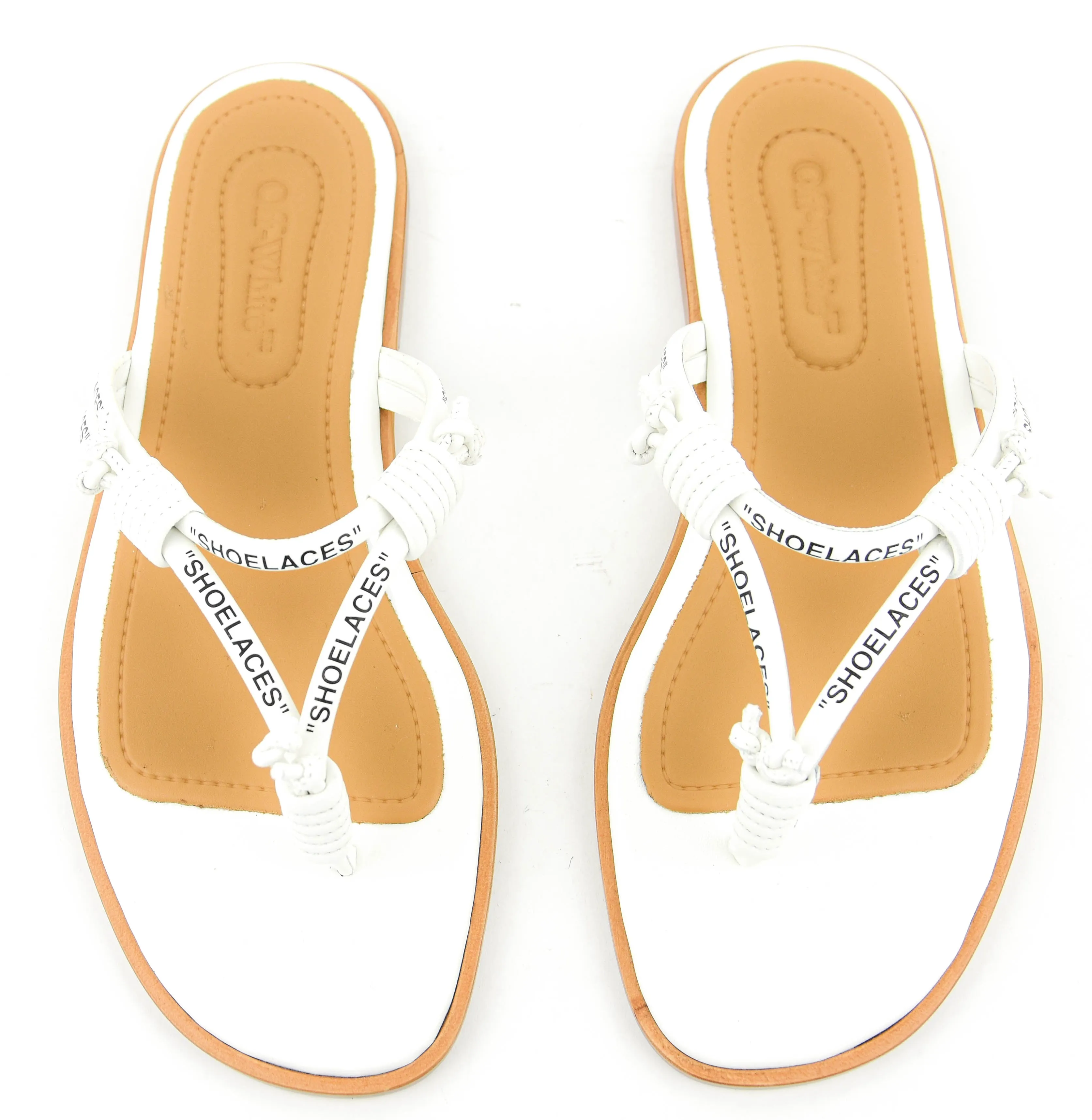 OFF WHITE SHOELACE FLAT SANDAL WHITE BLACK