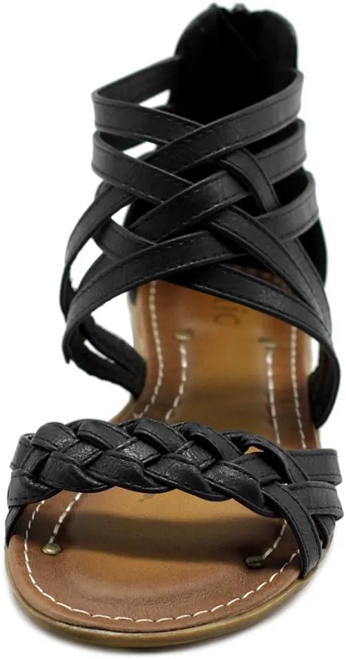 Ollio Women's Shoe Gladiator Strappy Zip Closure Multi Color Sandal