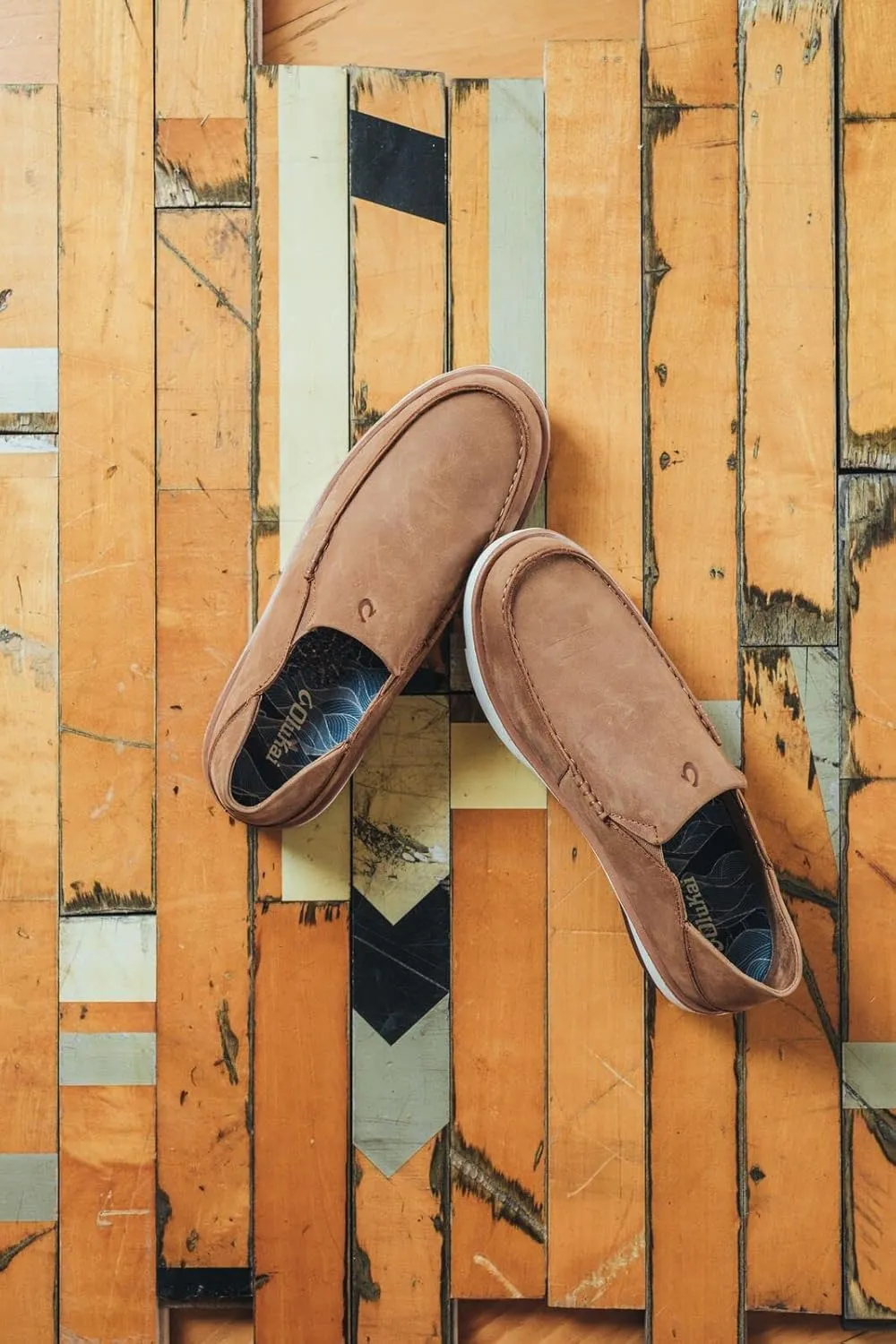 OLUKAI Kalia Men's Leather Slip-On, Full-Grain Waxed Nubuck Leather Shoes, Lightweight & Comfortable