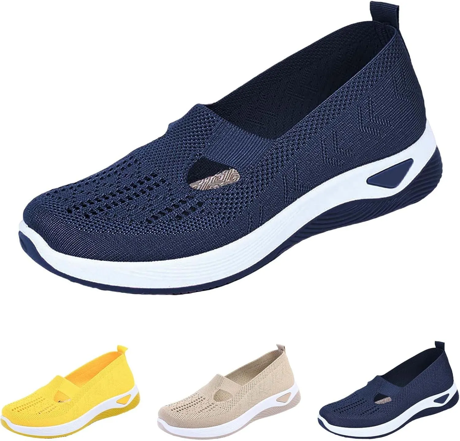 Orthowalkway Womens Shoes Orthopedic Arch Support Breathable Flying Woven Sneakers Casual Comfort Wear Slip On Sneaker