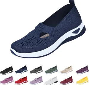 Orthowalkway Womens Shoes Orthopedic Arch Support Breathable Flying Woven Sneakers Casual Comfort Wear Slip On Sneaker