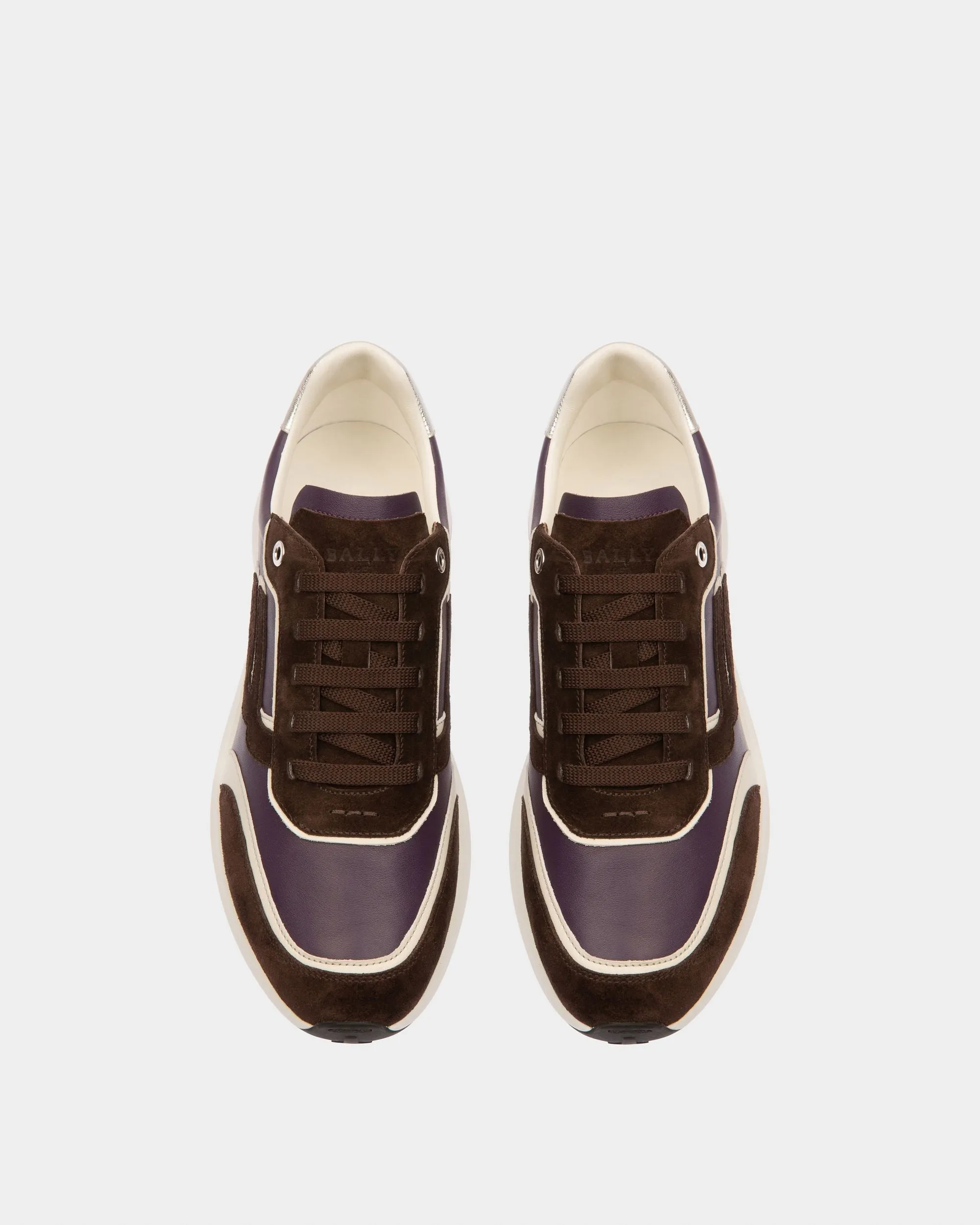 Outline Sneaker in Purple Leather and Brown Suede