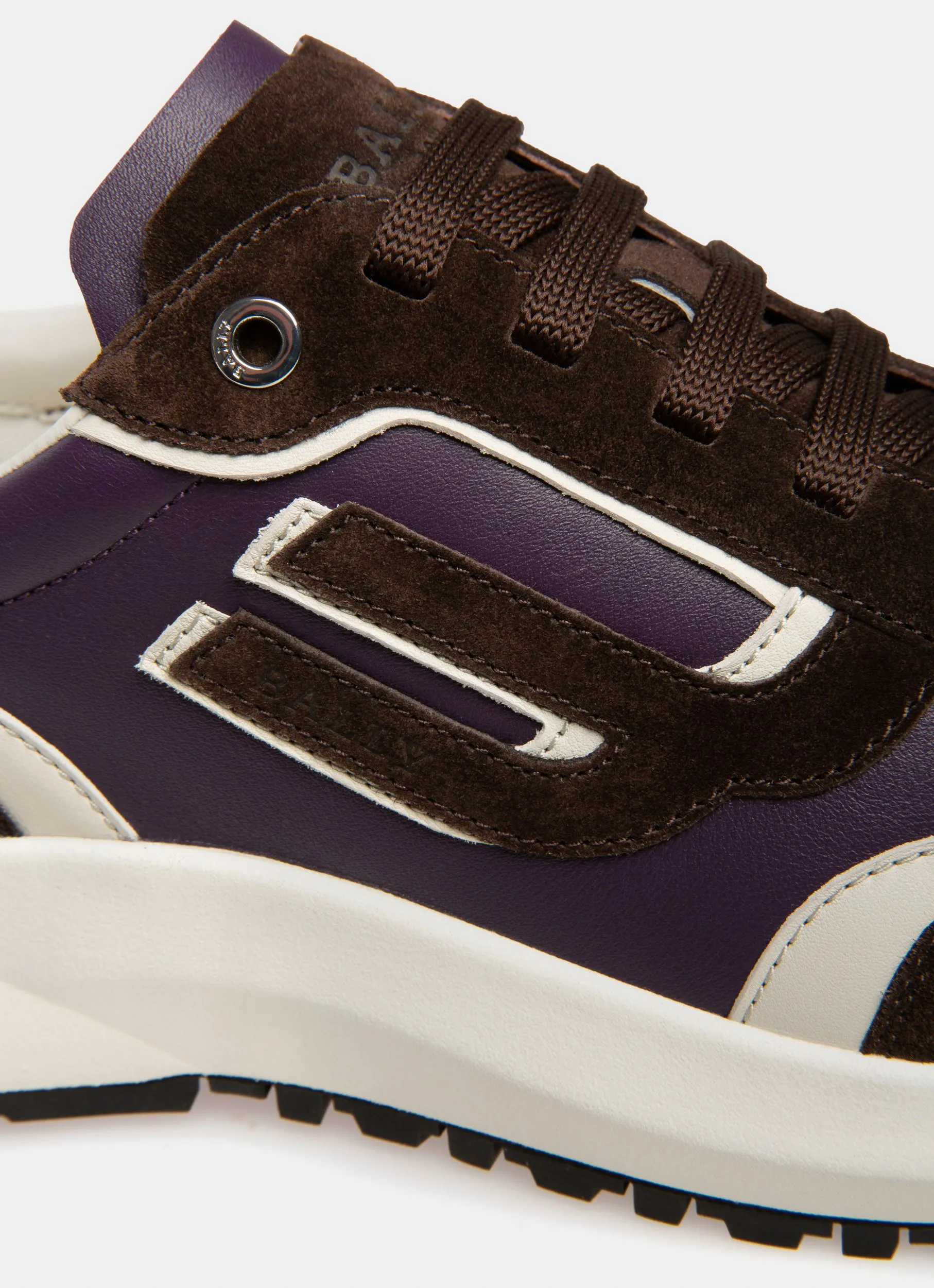 Outline Sneaker in Purple Leather and Brown Suede