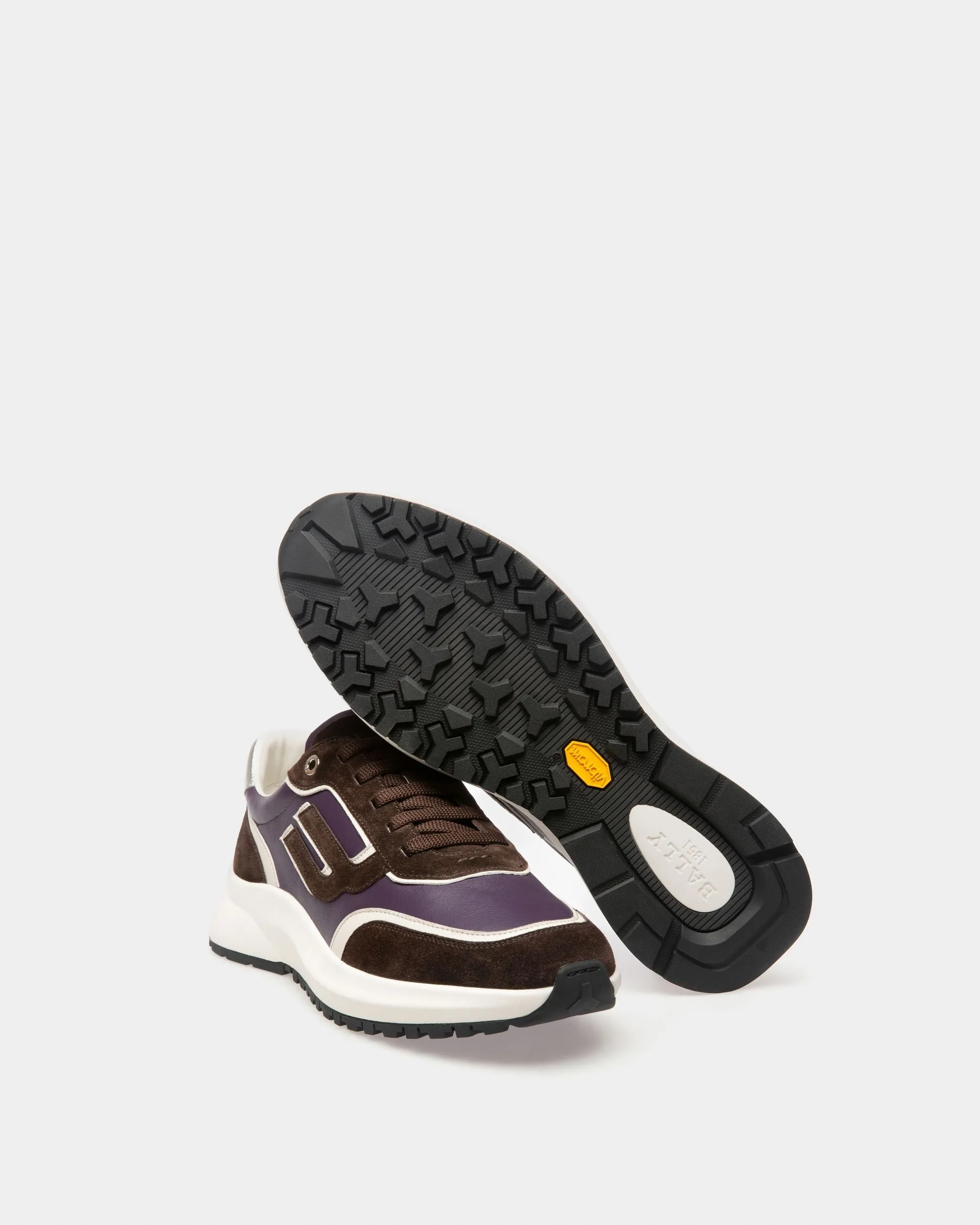 Outline Sneaker in Purple Leather and Brown Suede