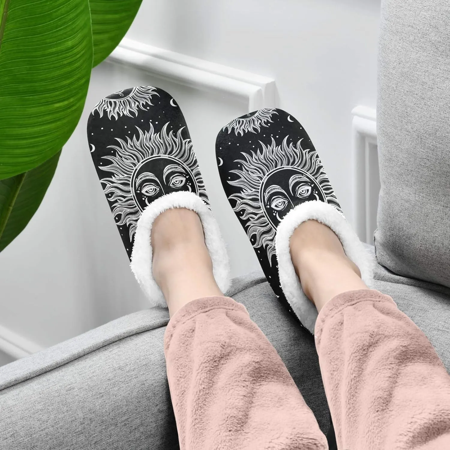 Oyihfvs Unisex Fuzzy House Slippers Memory Foam Warm Slip Shoes Fur Lining M-XXL