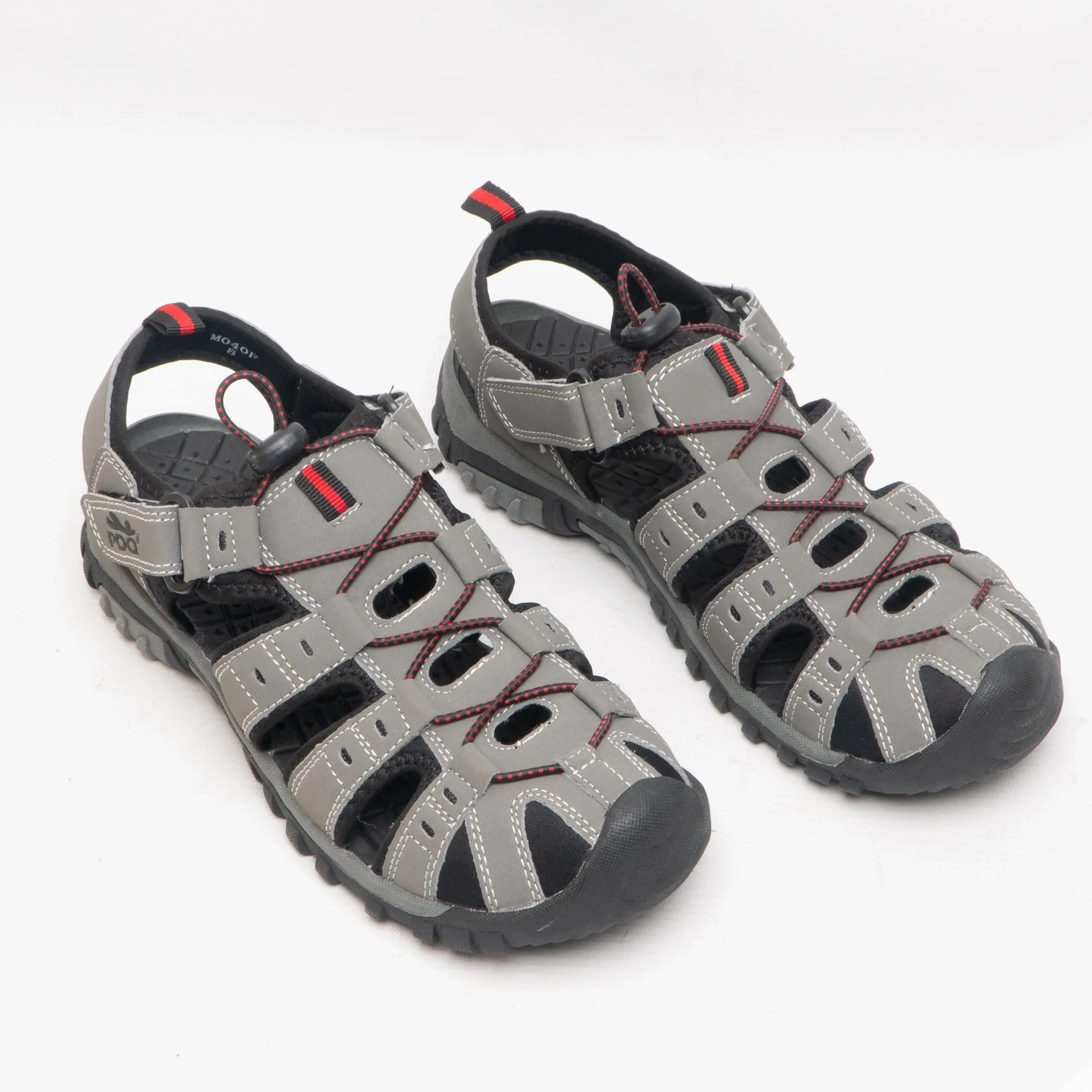 PDQ KEN Mens Nubuck Toggle Sandals Grey/Red