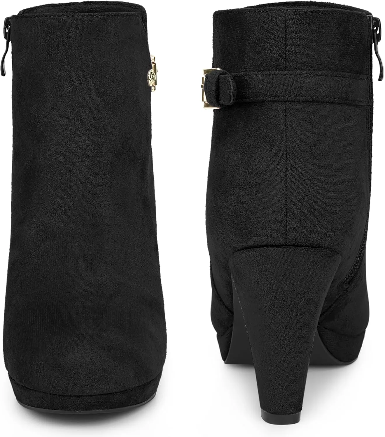 Perphy Low Platform Boots Round Toe Buckle Chunky Heel Ankle Booties for Women