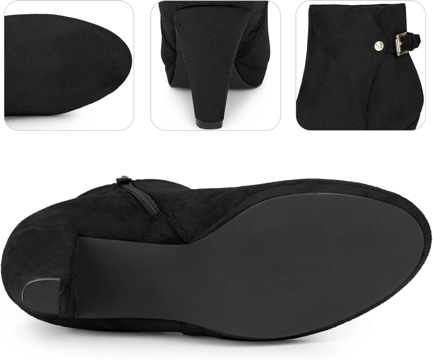 Perphy Low Platform Boots Round Toe Buckle Chunky Heel Ankle Booties for Women