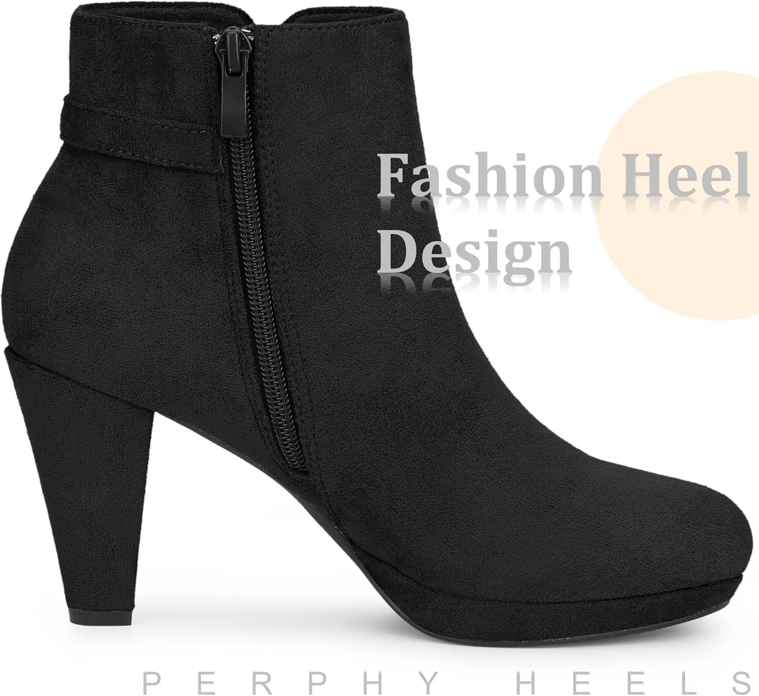 Perphy Low Platform Boots Round Toe Buckle Chunky Heel Ankle Booties for Women