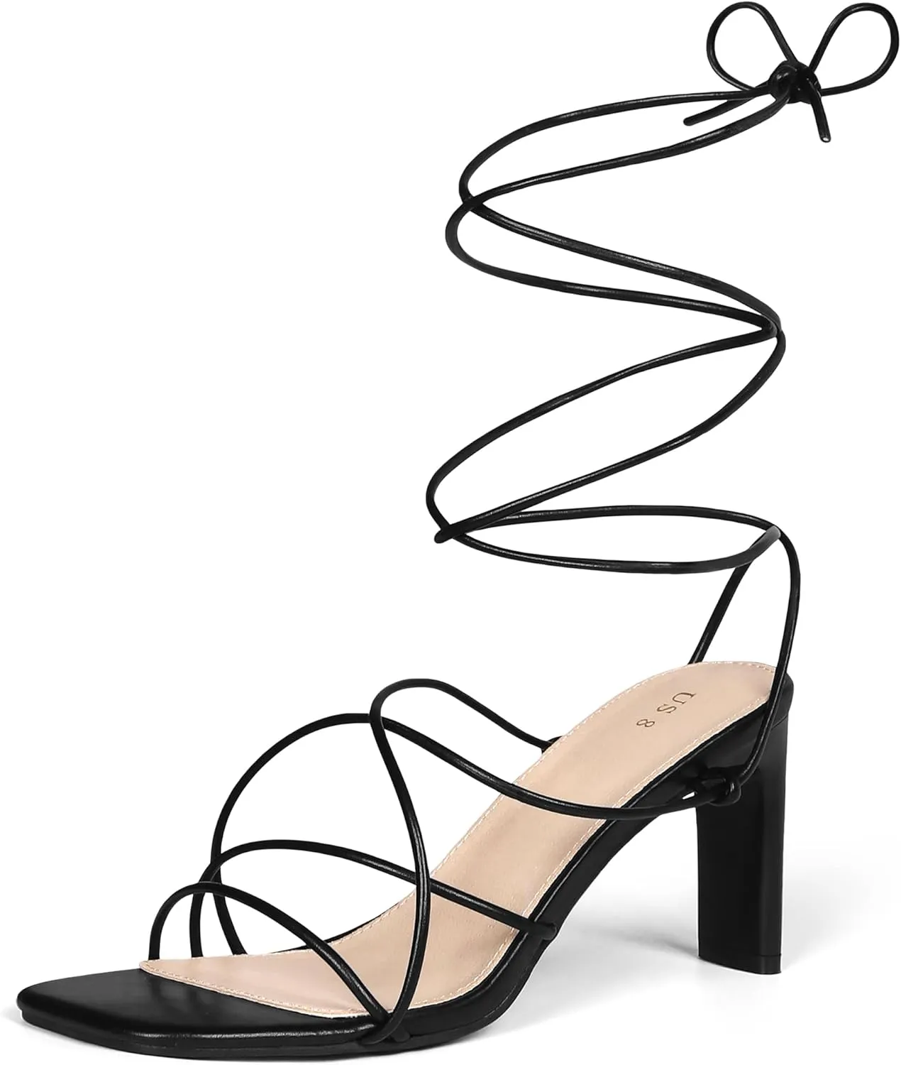 Perphy Women's Chunky Heel Wrap Up Strappy Heel Sandals with Square Toe