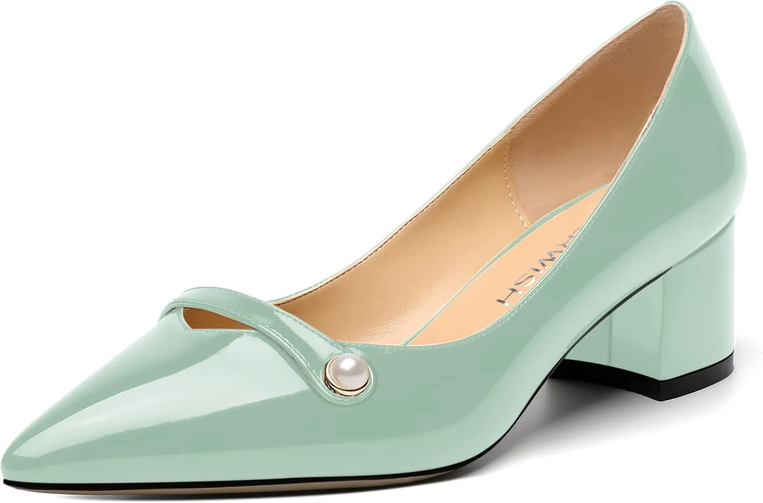 ROSERWISH Womens Party Dress Slip On Patent Pointed Toe Chunky Low Heel Pumps Shoes 2 Inch