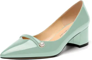 ROSERWISH Womens Party Dress Slip On Patent Pointed Toe Chunky Low Heel Pumps Shoes 2 Inch