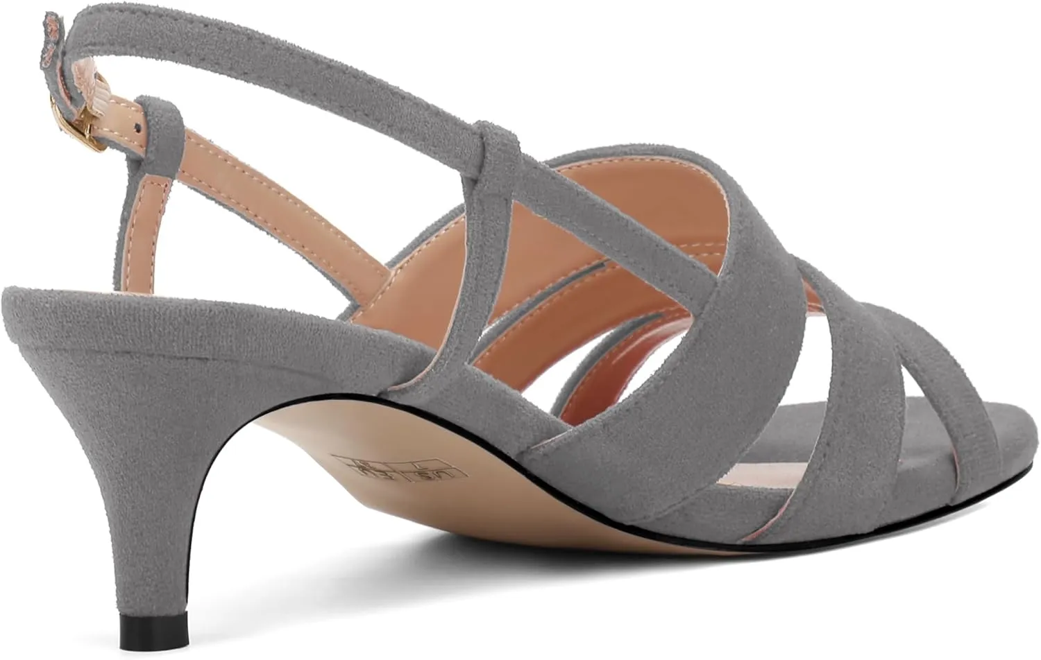 ROSERWISH Women's Strappy Low Kitten Heel Open Square Toe Slingback Suede Heeled Sandals Party Dress Wedding Dance Shoes