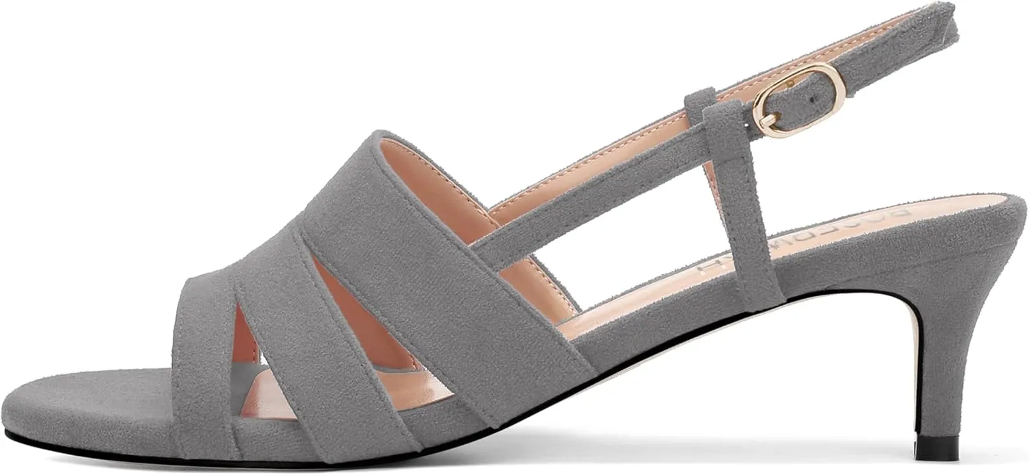 ROSERWISH Women's Strappy Low Kitten Heel Open Square Toe Slingback Suede Heeled Sandals Party Dress Wedding Dance Shoes