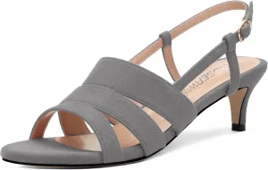 ROSERWISH Women's Strappy Low Kitten Heel Open Square Toe Slingback Suede Heeled Sandals Party Dress Wedding Dance Shoes