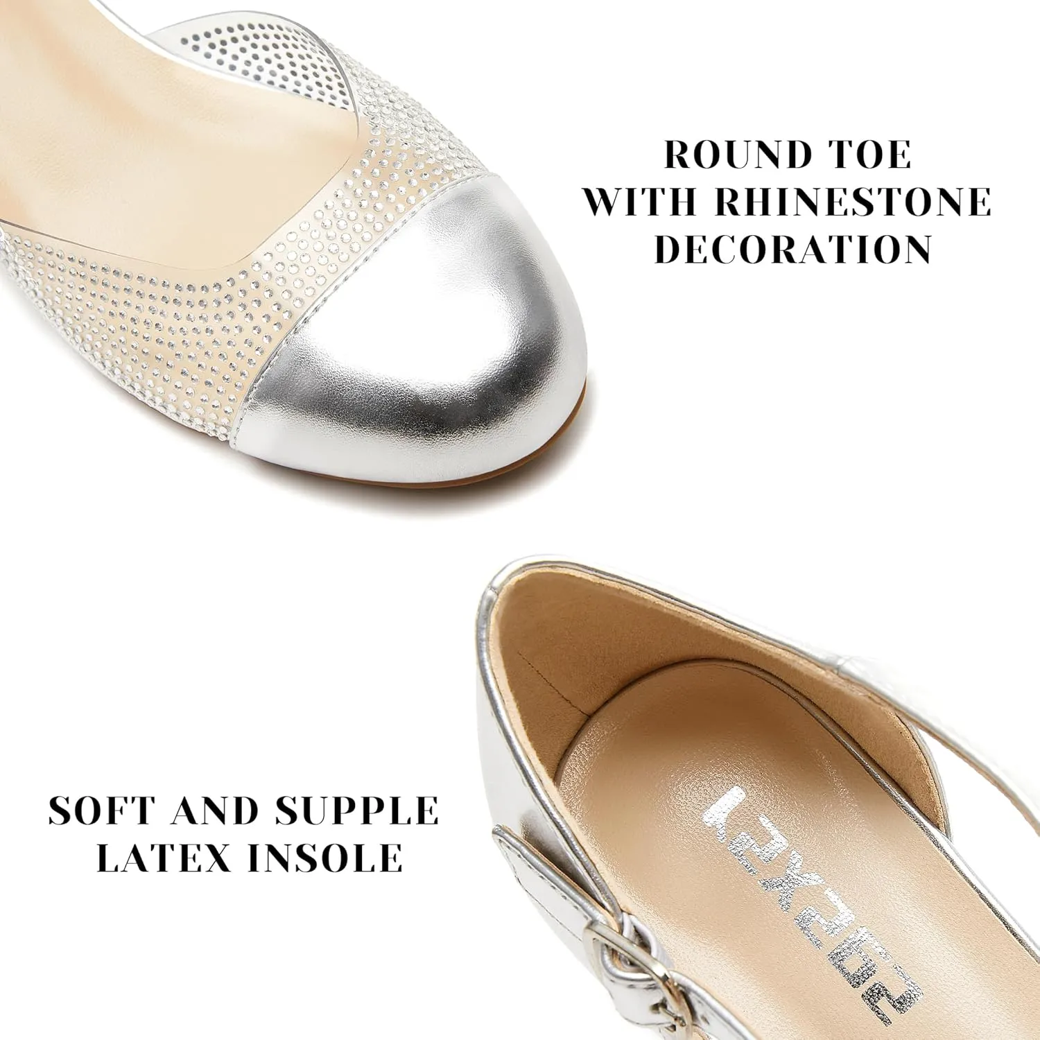 rsxses Women's Closed Round Toe Low Block Heels Ankle Strap Chunky Heel Pumps Rhinestone Dress Wedding Shoes
