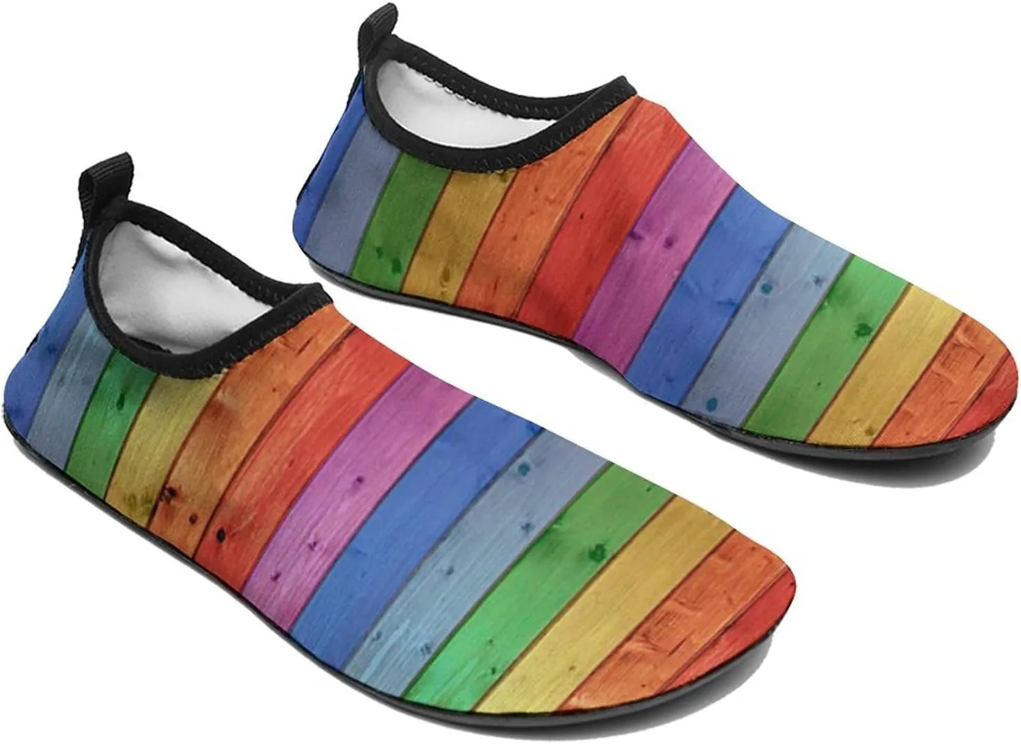 Rustic Old Barn Wood Rainbow Water Shoes for Men Women Barefoot Unisex Aqua Socks Slip-on for Beach Yoga Adult