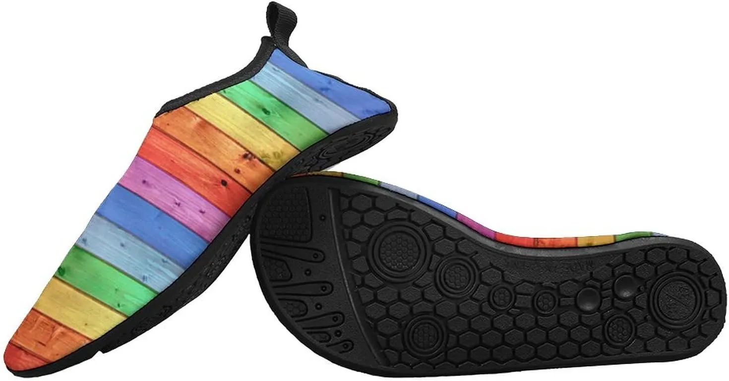 Rustic Old Barn Wood Rainbow Water Shoes for Men Women Barefoot Unisex Aqua Socks Slip-on for Beach Yoga Adult
