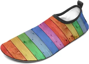 Rustic Old Barn Wood Rainbow Water Shoes for Men Women Barefoot Unisex Aqua Socks Slip-on for Beach Yoga Adult