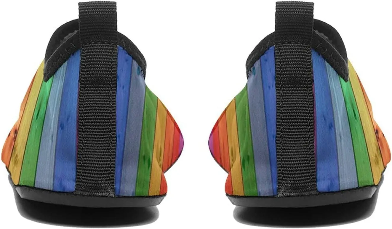 Rustic Old Barn Wood Rainbow Water Shoes for Men Women Barefoot Unisex Aqua Socks Slip-on for Beach Yoga Adult