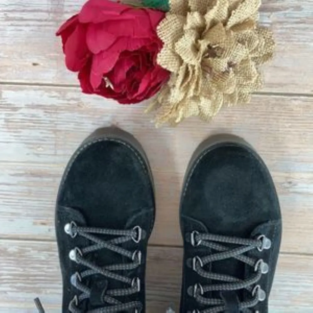 SAM EDELMAN Black Leather Franc Hiking Boot with Faux Shearling Trim 6M