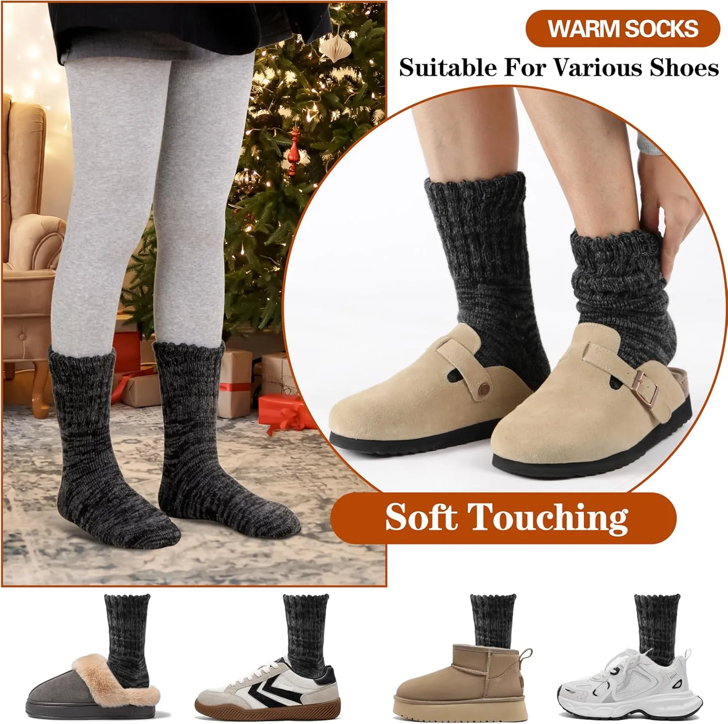 Sandsuced Merino Wool Boot Socks Thermal Warm Thick Winter Cozy Hiking Work Socks for Women Men 3 Pairs