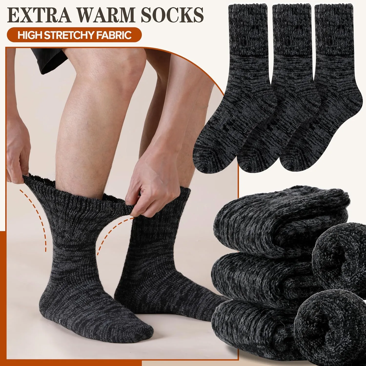 Sandsuced Merino Wool Boot Socks Thermal Warm Thick Winter Cozy Hiking Work Socks for Women Men 3 Pairs