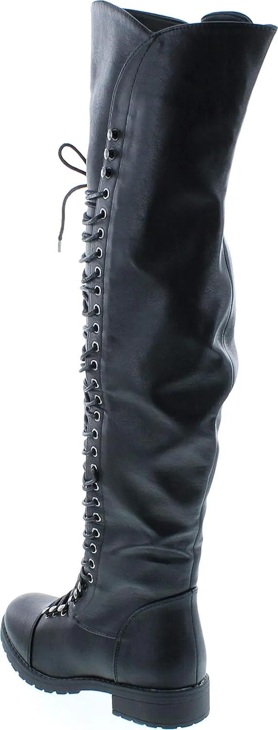 SHOEDEZIGNS Shoe Dezigns Travis 05 Women Military Lace Up Thigh High Combat Boot