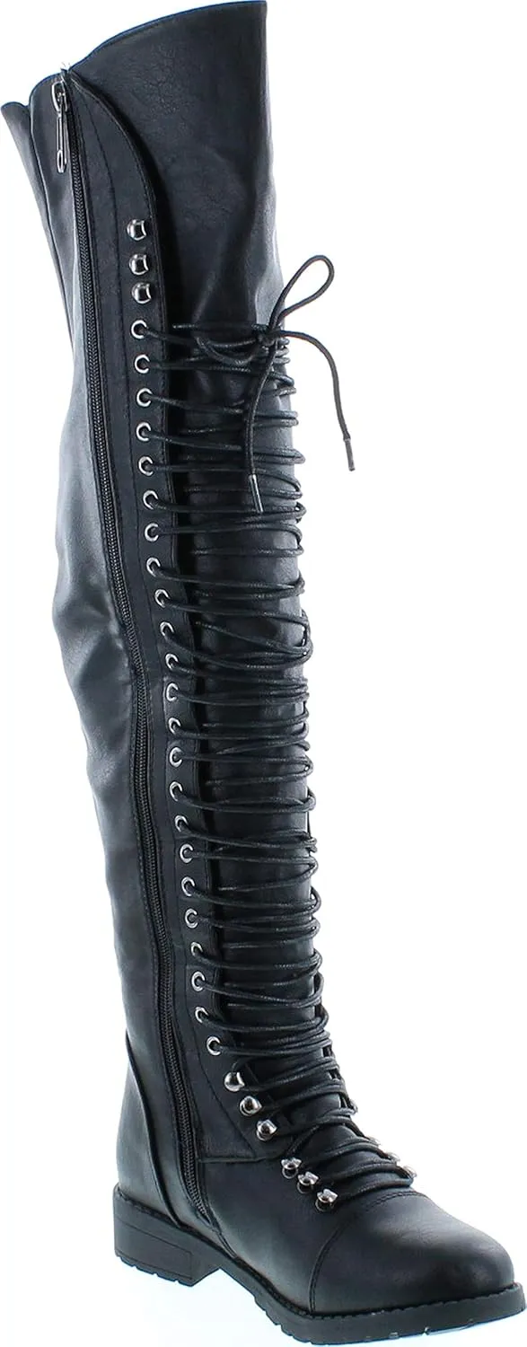 SHOEDEZIGNS Shoe Dezigns Travis 05 Women Military Lace Up Thigh High Combat Boot