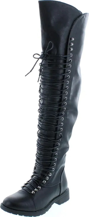 SHOEDEZIGNS Shoe Dezigns Travis 05 Women Military Lace Up Thigh High Combat Boot